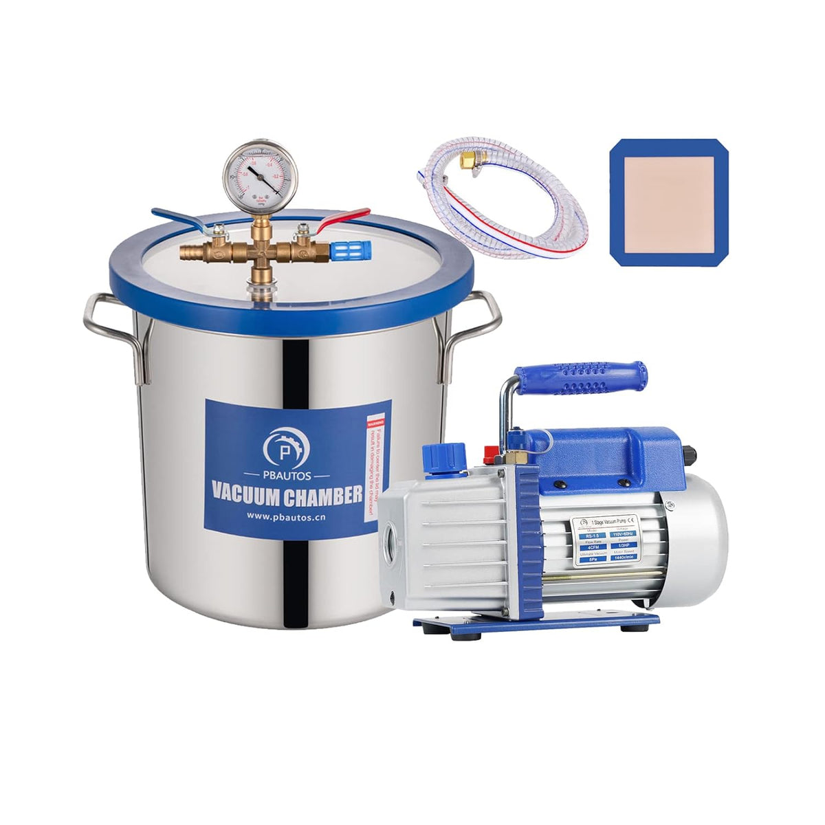 3 Gallon Stainless Steel Vacuum Chamber with 4CFM 1/3HP Single Stage Vacuum Pump T490