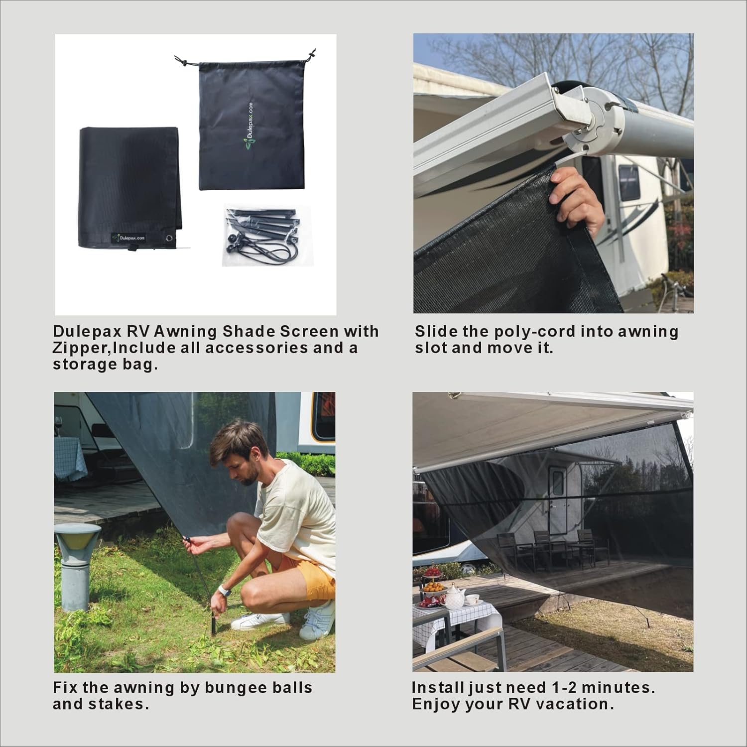 RV Awning Shade Screen with Zipper 9'X15'3'' P744641
