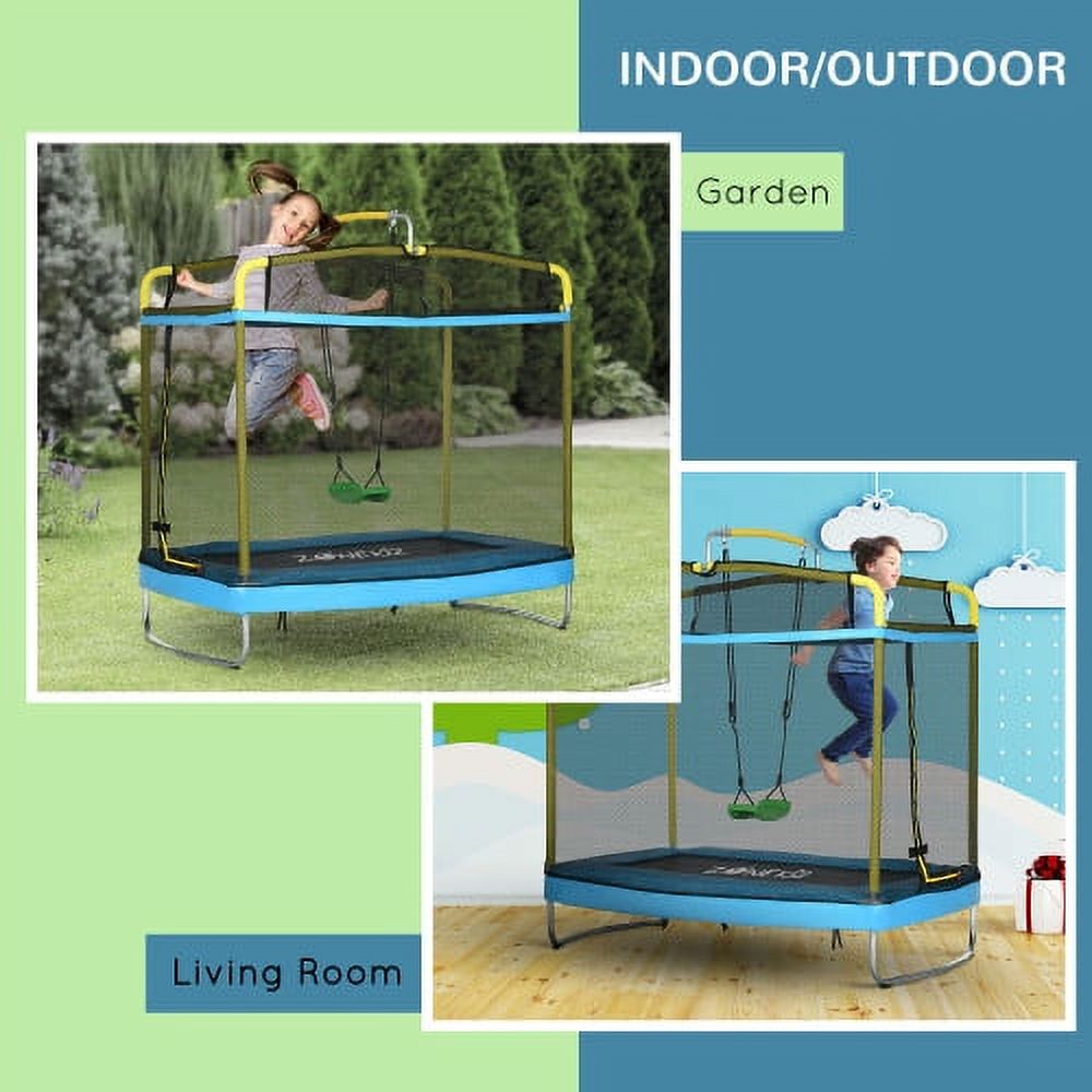 3-in-1 Kids Trampoline with Enclosure, Swing, Gymnastics Bar, Light Blue U82854