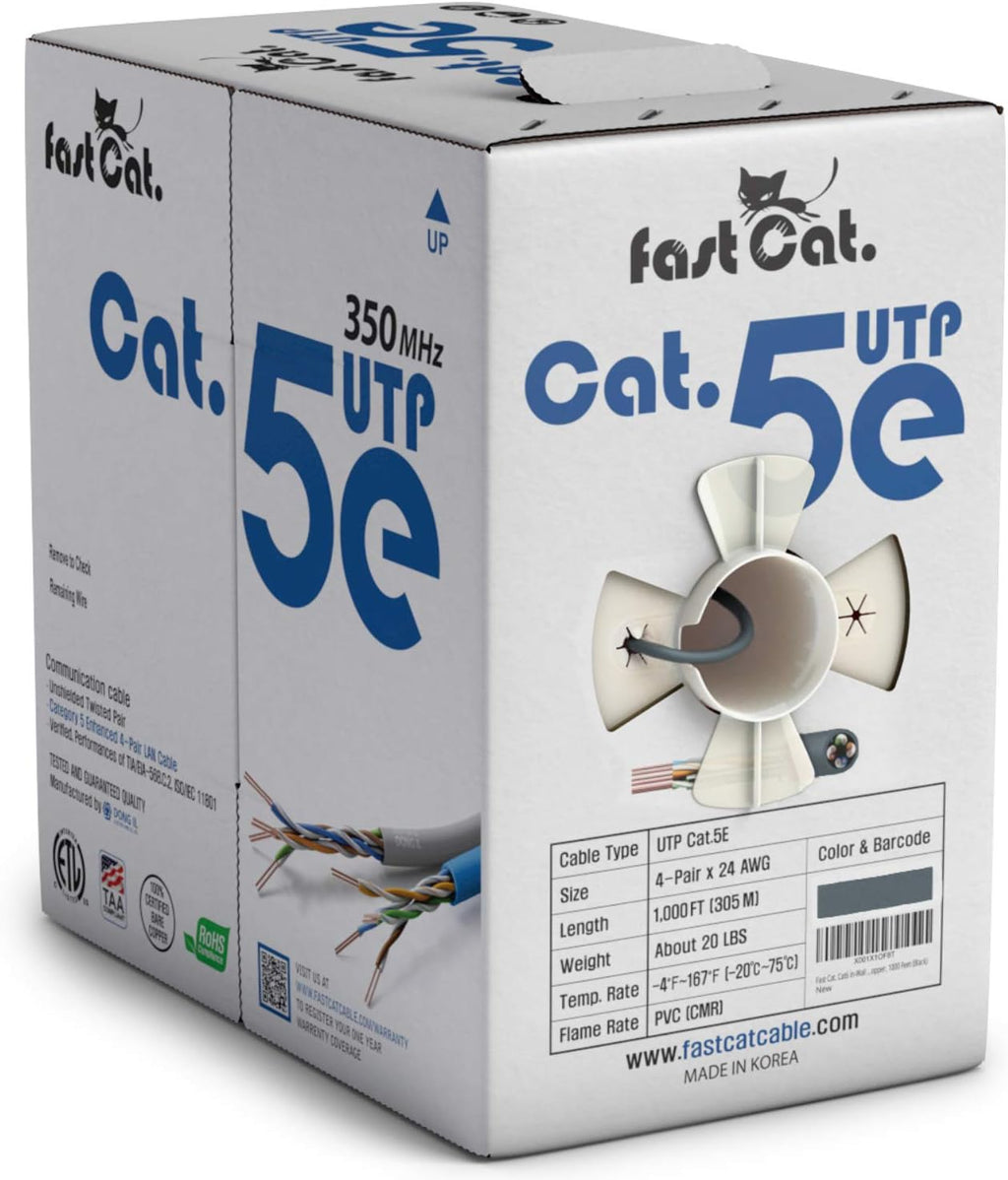 Cat5e Ethernet Cable 1000ft - 24 AWG CMR Bare Copper UTP LAN Cable (Orange) D4072