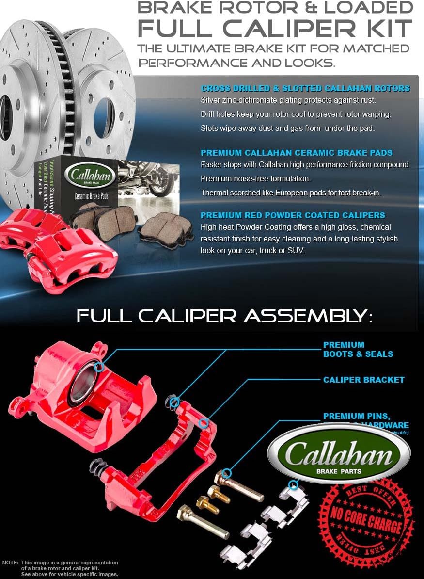 Premium Grade OE Loaded Calipers, Drilled/Slotted Rotors, Ceramic Brake Pads Kit Z20824