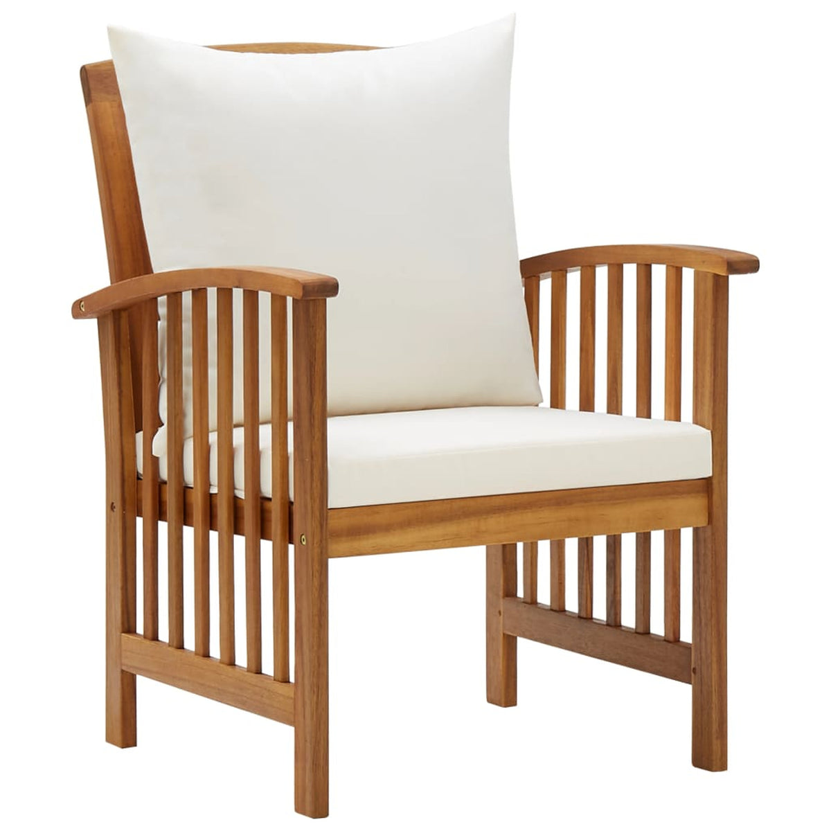 5 Piece Patio Lounge Set Cream White Cushioned Acacia Wood Outdoor Sofa Set Q66855