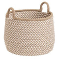 Beige and White Handcrafted Round Braided Basket S5548