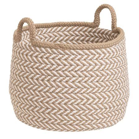 Beige and White Handcrafted Round Braided Basket S5548