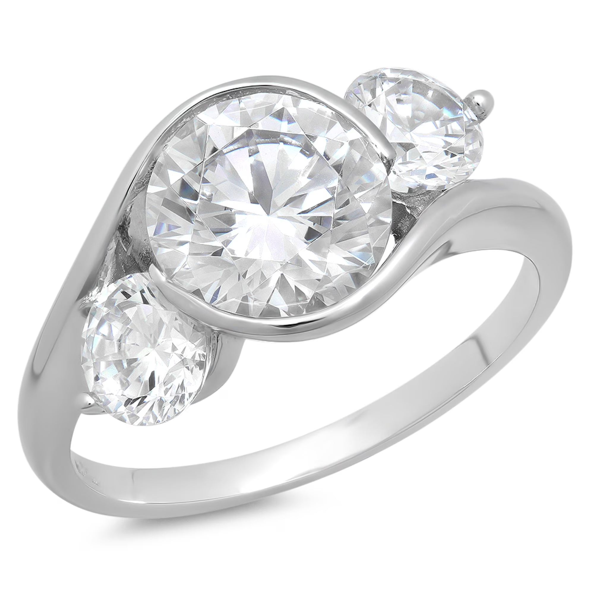 18K White Gold Three-Stone Diamond Engagement Ring W1689