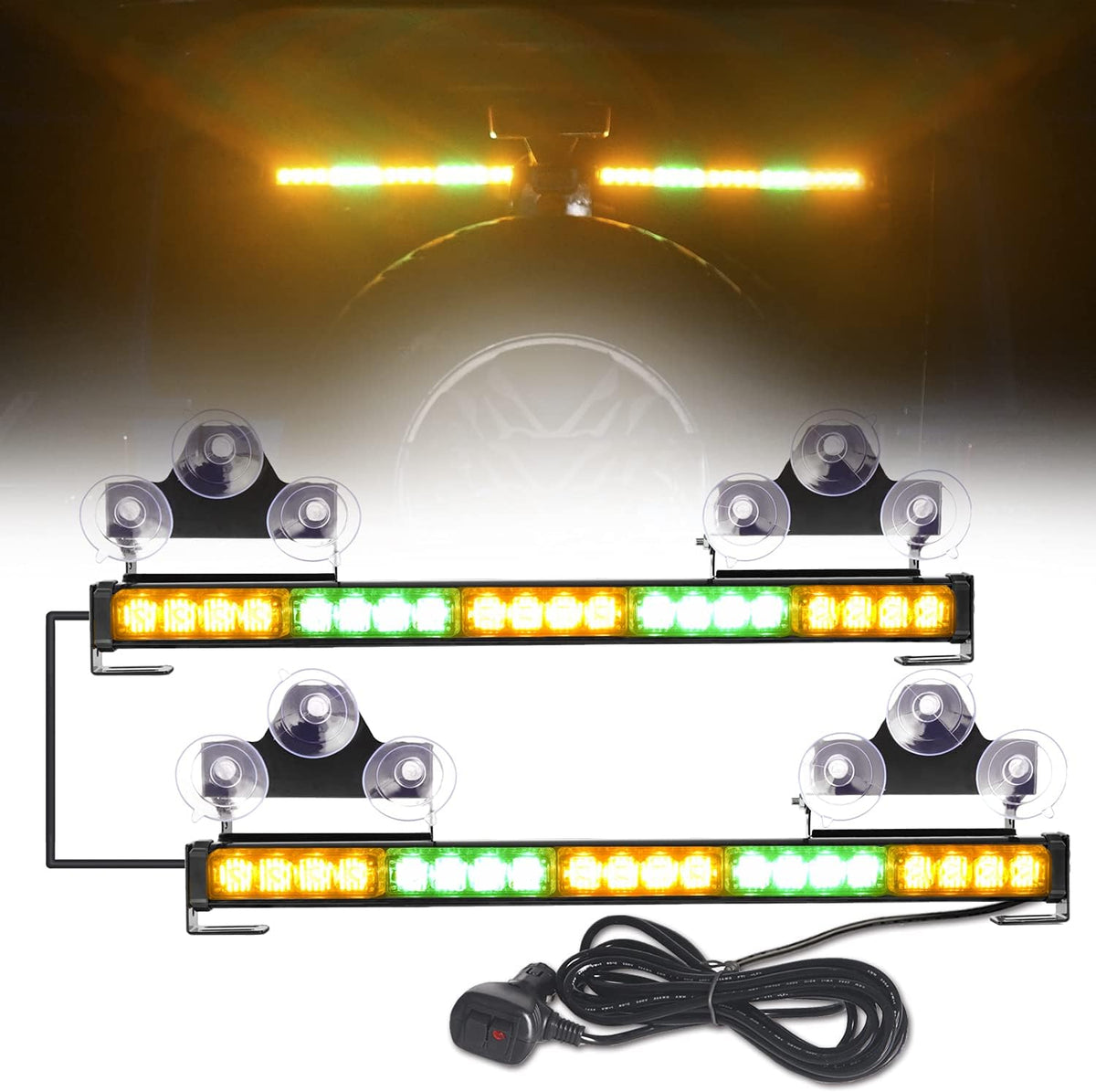 2 in 1 Amber White LED Traffic Advisor Strobe Light Bar Pack of 2 E473226