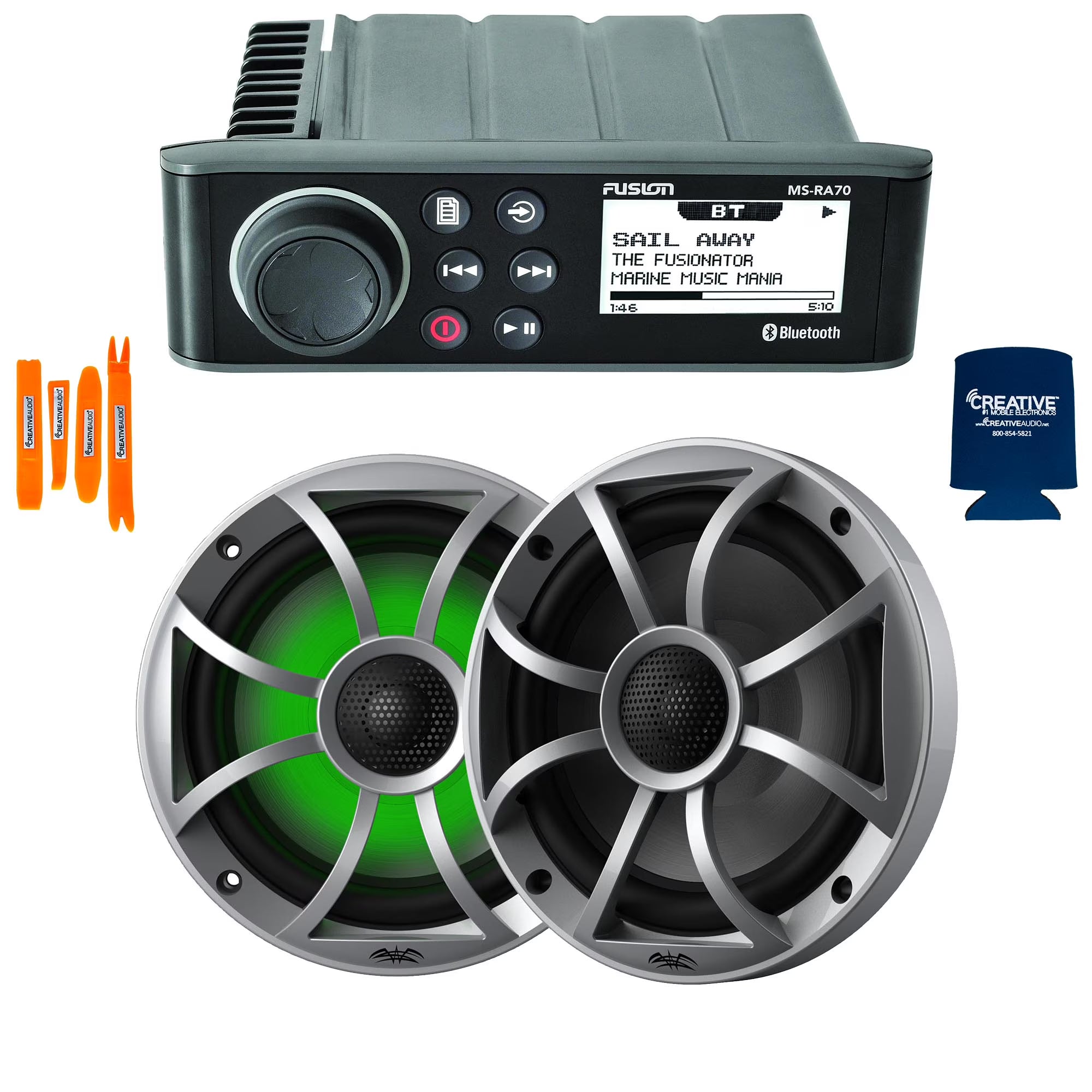 Marine AM/FM/BT Stereo with 1 Pair 6.5" RGB Marine Coaxial Speakers M9244