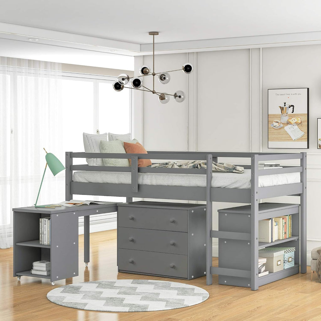 Twin Loft Bed with Desk and Cabinet C6544