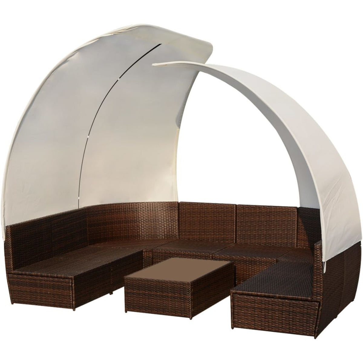 9 Piece Cream White Cushioned Poly Rattan Outdoor Furniture Set N132165