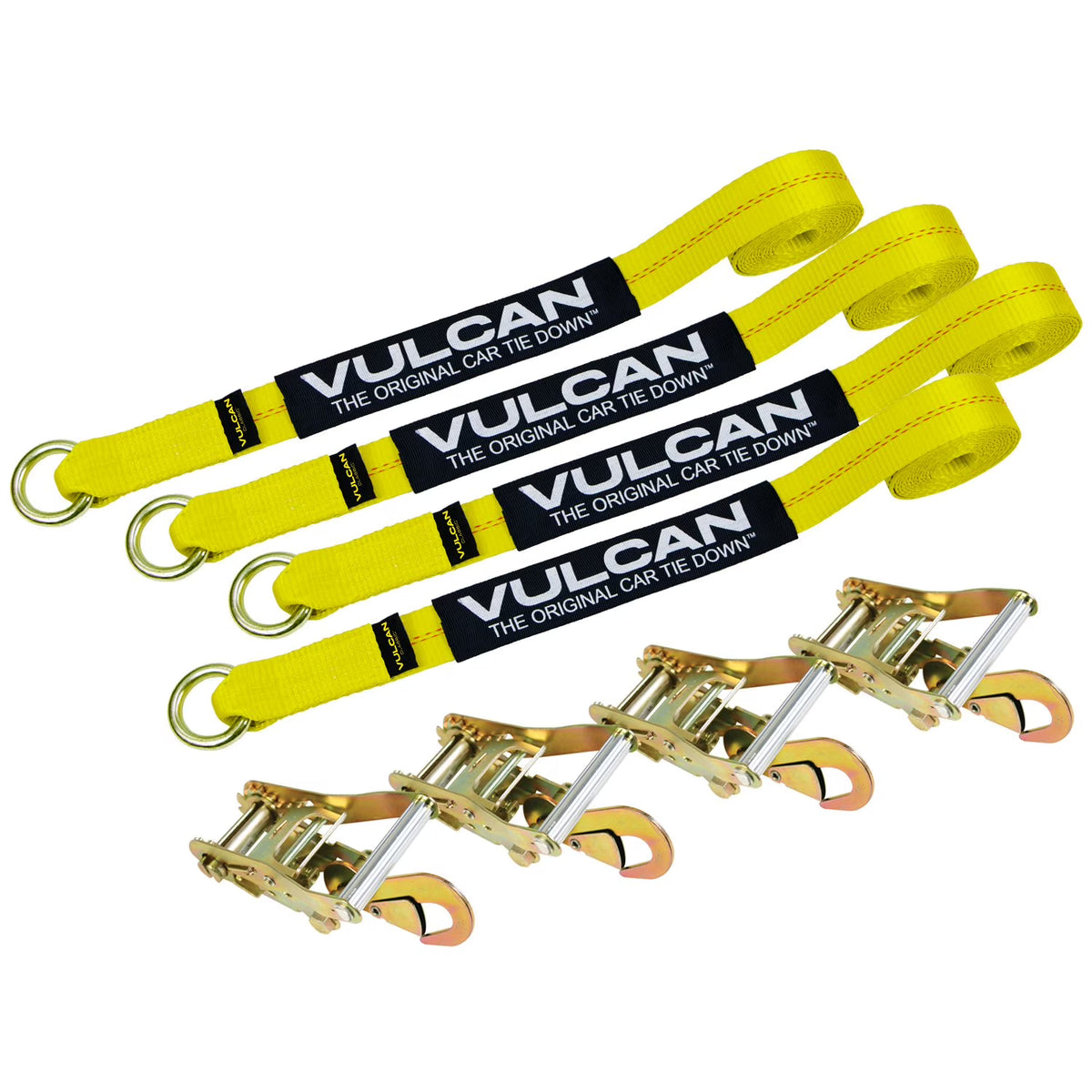 Yellow 2 inch x 144 inch Ratchet Tie Down 4 Pack L919