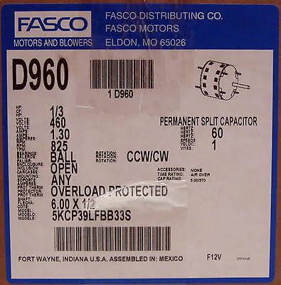 1/3HP 825 RPM 5.6x22 Diameter 460 Volts Motor I733