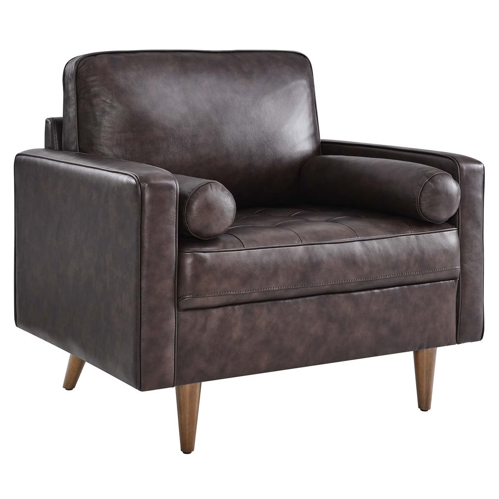Brown Leather and Dense Foam Armchair Y415