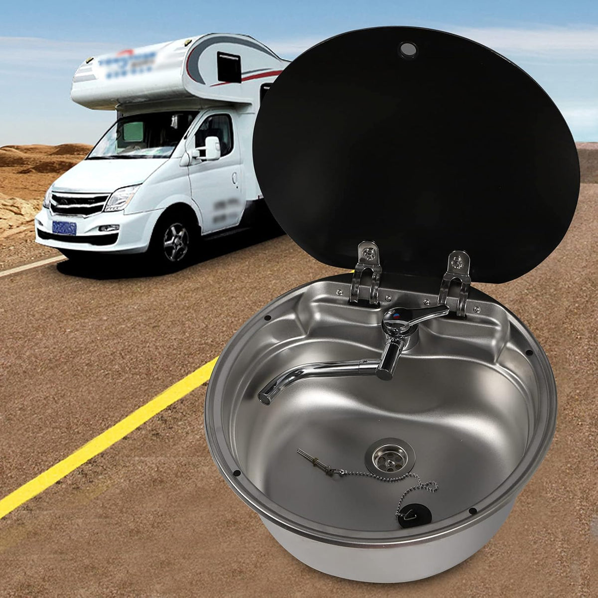 Stainless Steel Single Bowl Basin Sink with Cold Hot Faucet K830947