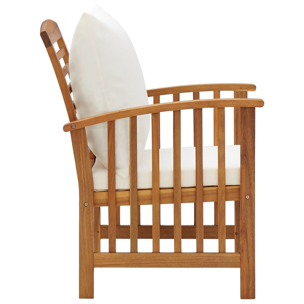 5 Piece Patio Lounge Set Cream White Cushioned Acacia Wood Outdoor Sofa Set Q66855