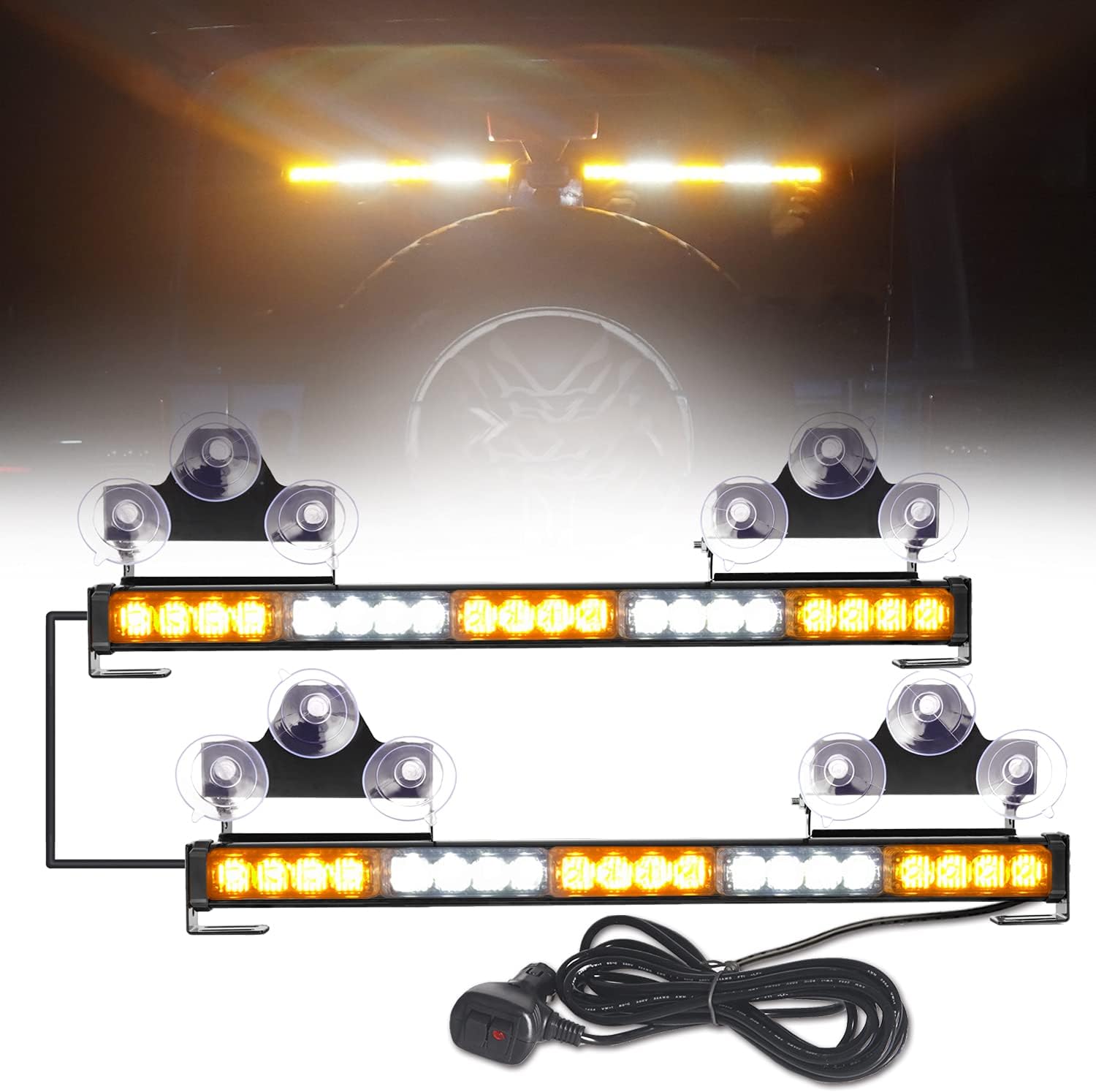 2 in 1 Amber White LED Traffic Advisor Strobe Light Bar Pack of 2 E473226