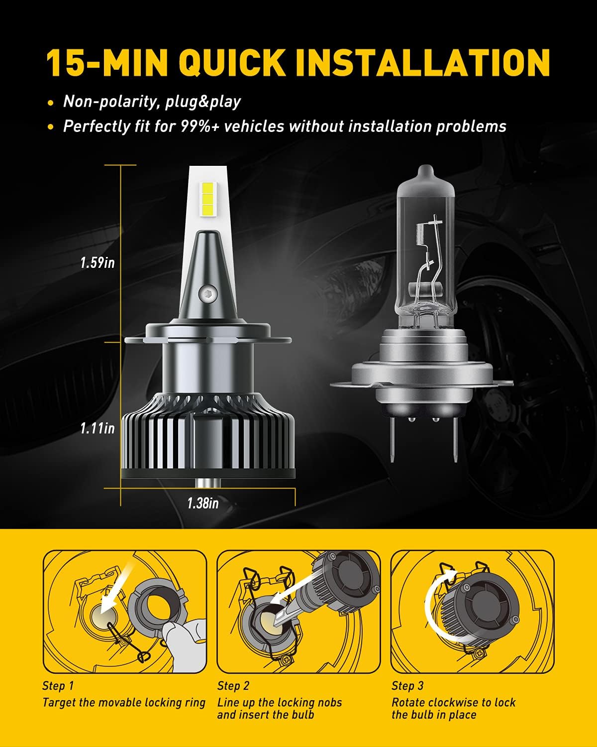 H7 LED Headlight Bulbs 2 Pack F1048