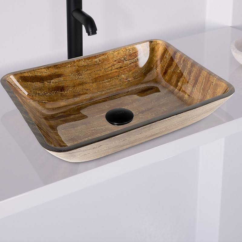 Amber Sunset Glass Rectangular Vessel Bathroom Sink D72083