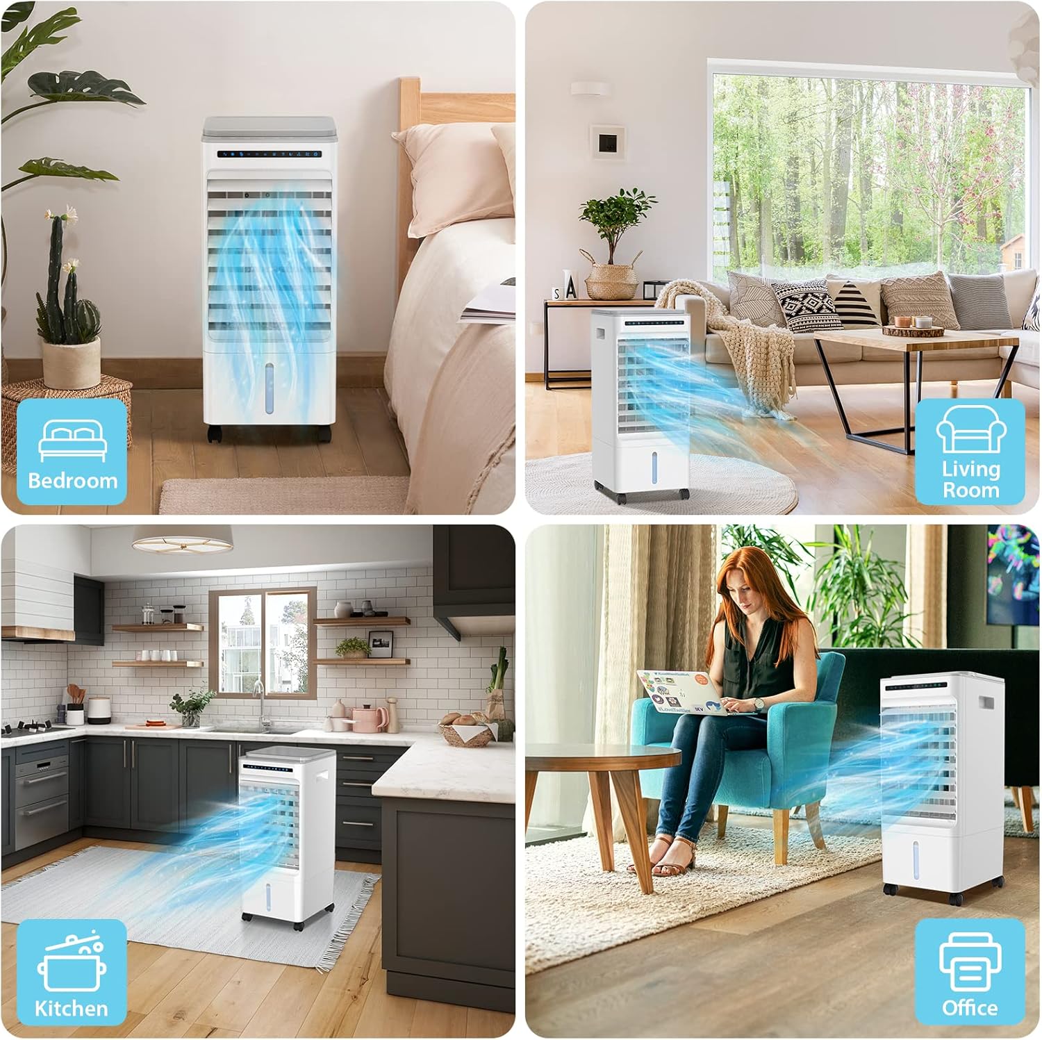 Portable Air Conditioner Fan, 5L Evaporative Air Cooler with LED Display, 3 Speeds & 3 Modes, 90° Oscillation, 7H Timer Remote Control Q487