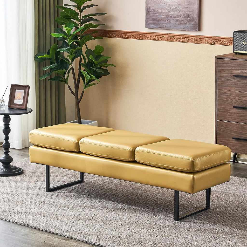 Upholstered 3 Seats Faux Leather Bench C782