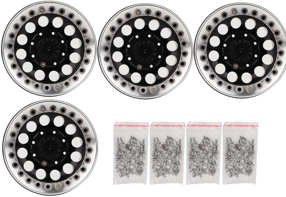 4Pcs 1.9 Inch Beadlock Wheel Rim Hub Accessory for RC Crawler Car (Black Red) K992