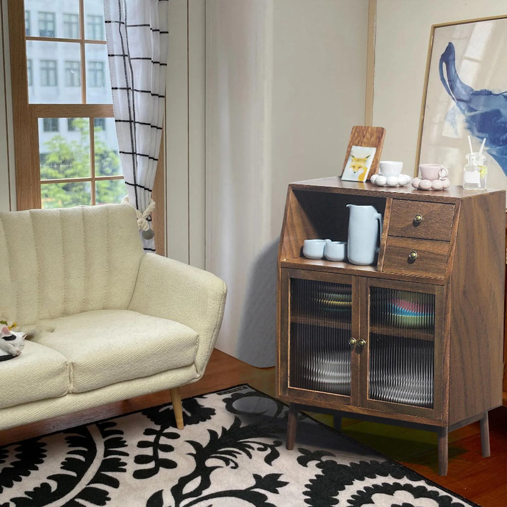 Mini Walnut Wood Cupboard 1/12 Scenery Supplies Z81096