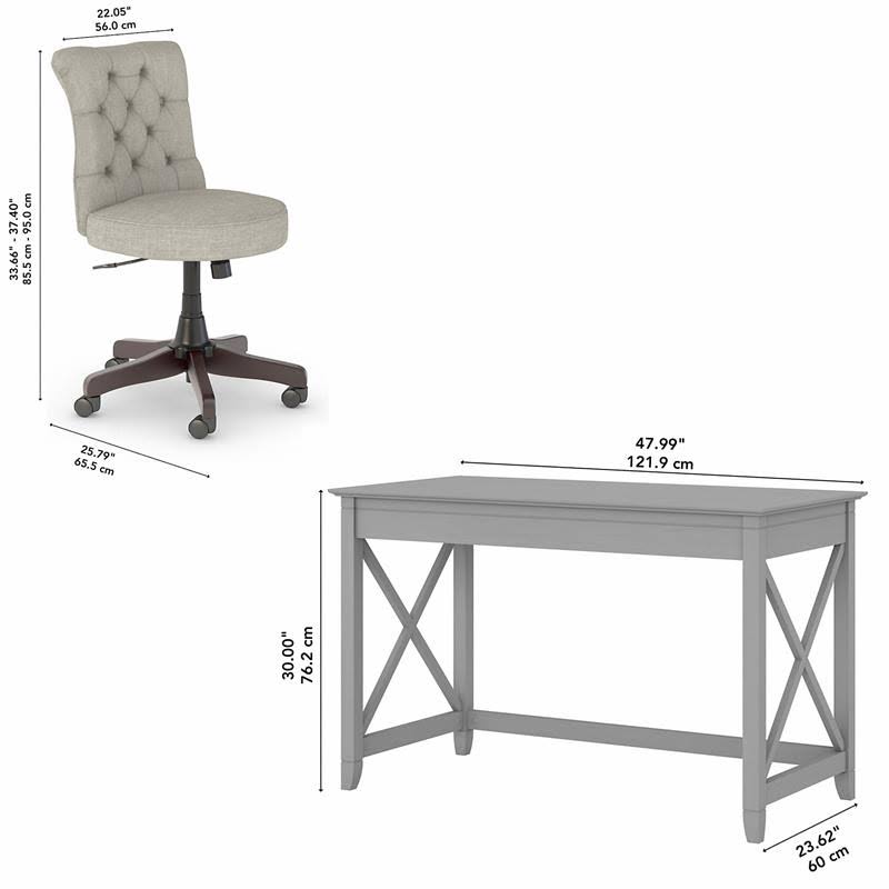 48W Writing Desk with Mid Back Tufted Office Chair in Cape Cod Gray O721951