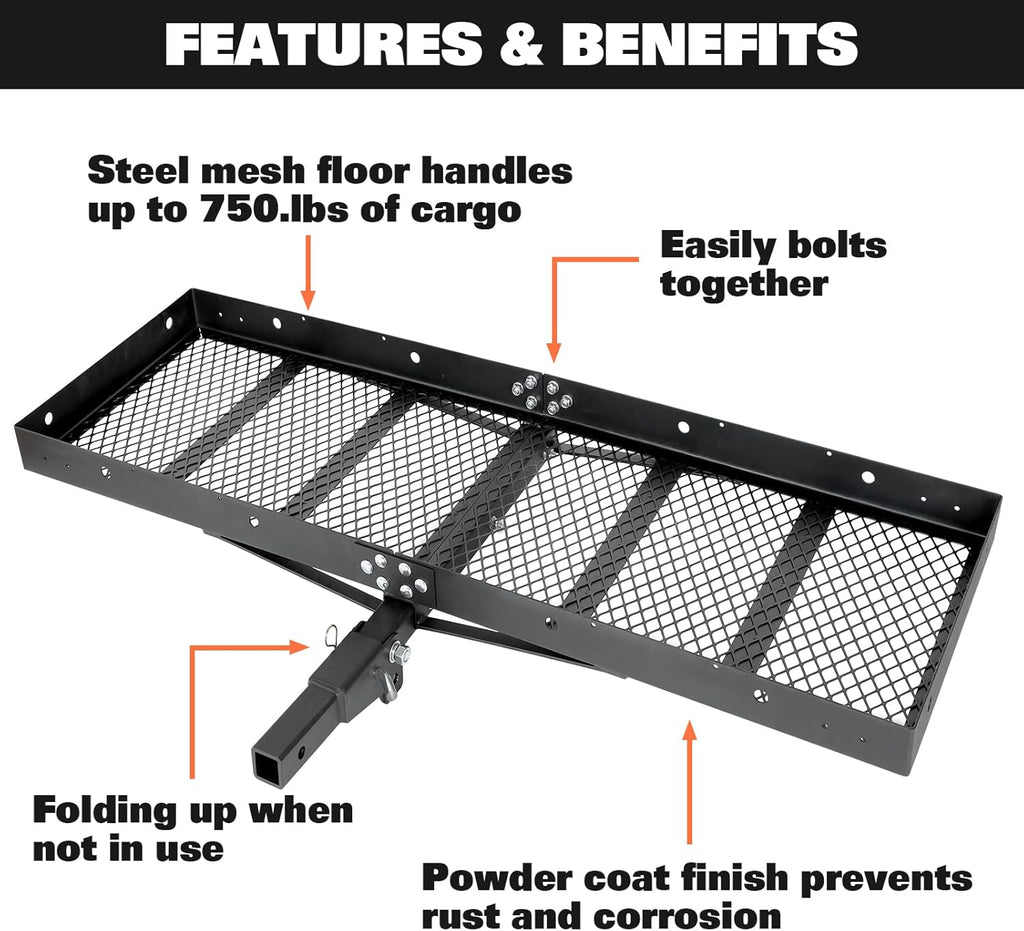 Black Steel Hitch Cargo Carrier with Ratchet Straps A273323
