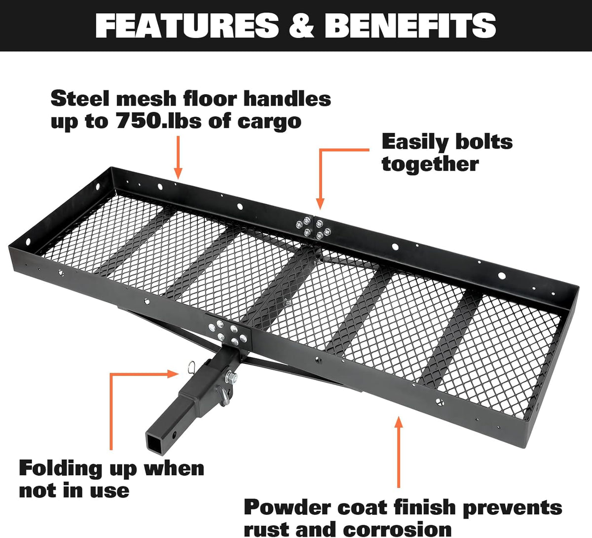 Black Steel Hitch Cargo Carrier with Ratchet Straps A273323