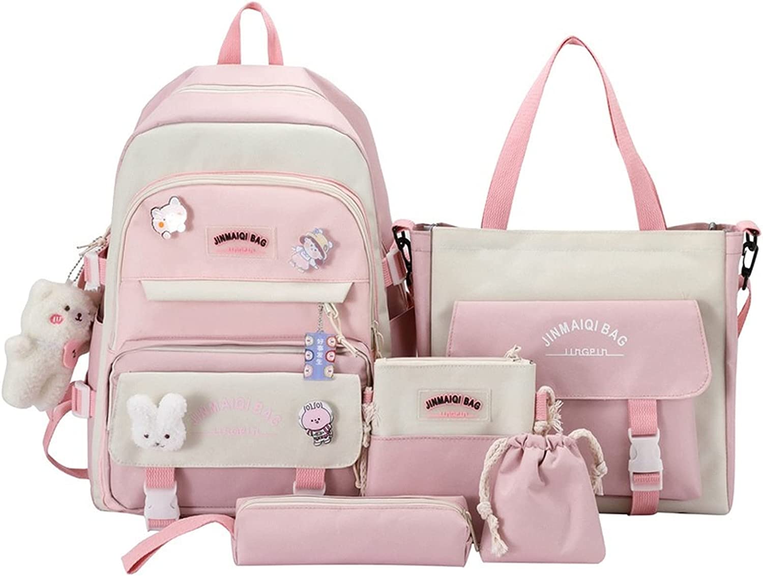 5Pcs Backpacks Combo Set with Bear Pendant & Pins Z4271