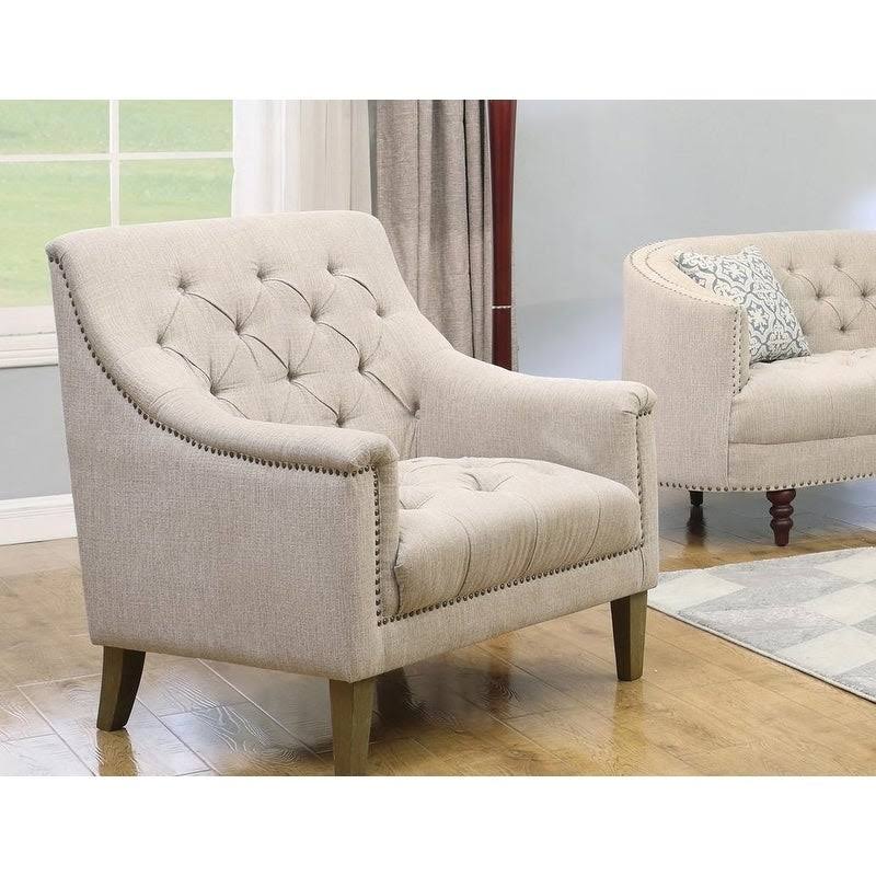 Grey Linen Chair with Nailheads Z651755