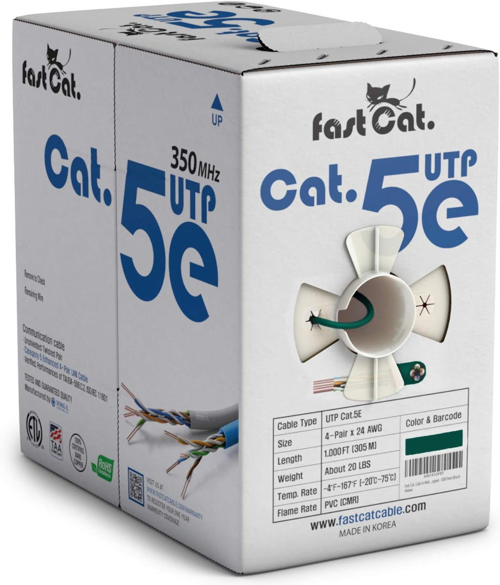 Cat5e Ethernet Cable 1000ft - 24 AWG CMR Bare Copper UTP LAN Cable (Orange) D4072