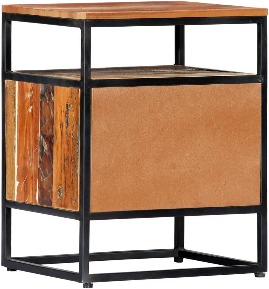 Solid Reclaimed Wood and Steel Bedside Cabinet O851