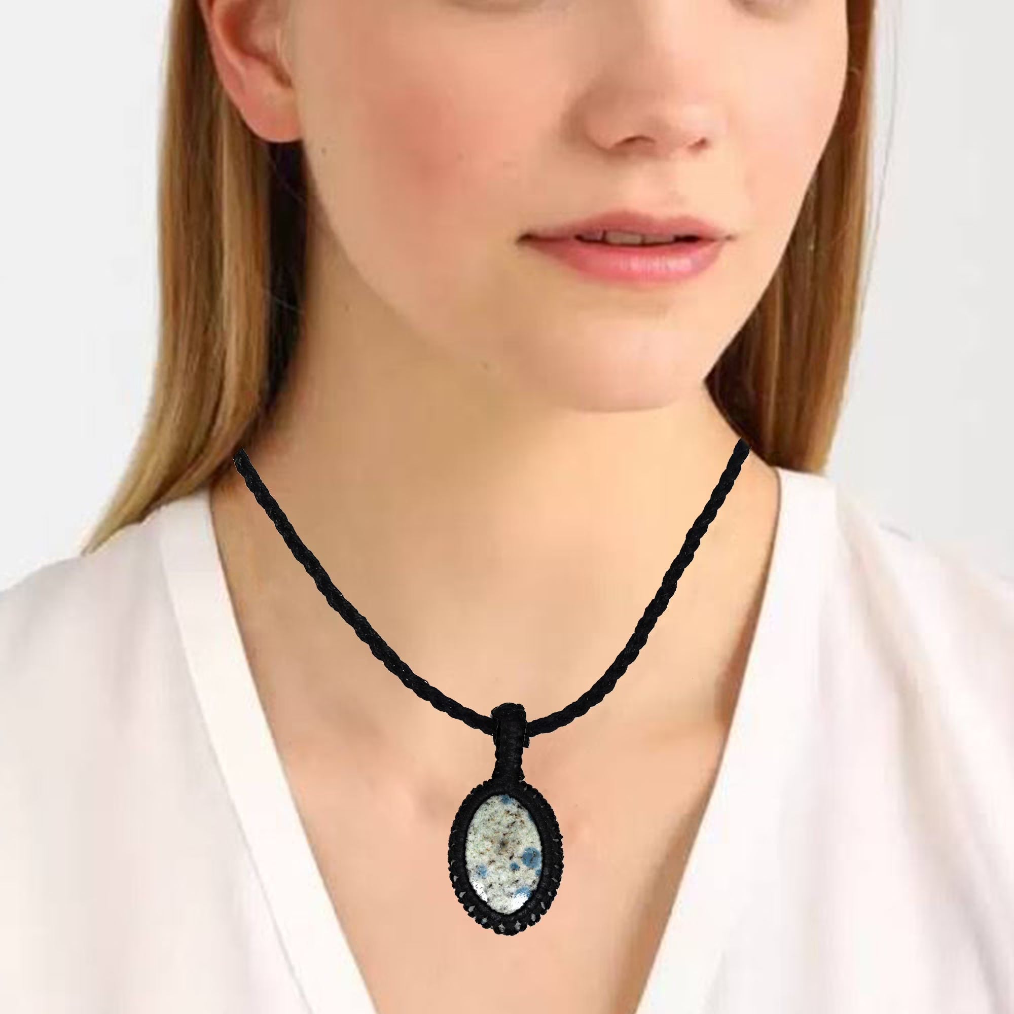 Jasper Gemstone Macrame Pendant Necklace 20-32 in D9478
