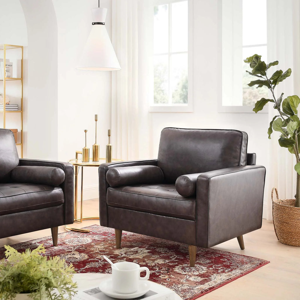 Brown Leather and Dense Foam Armchair Y415