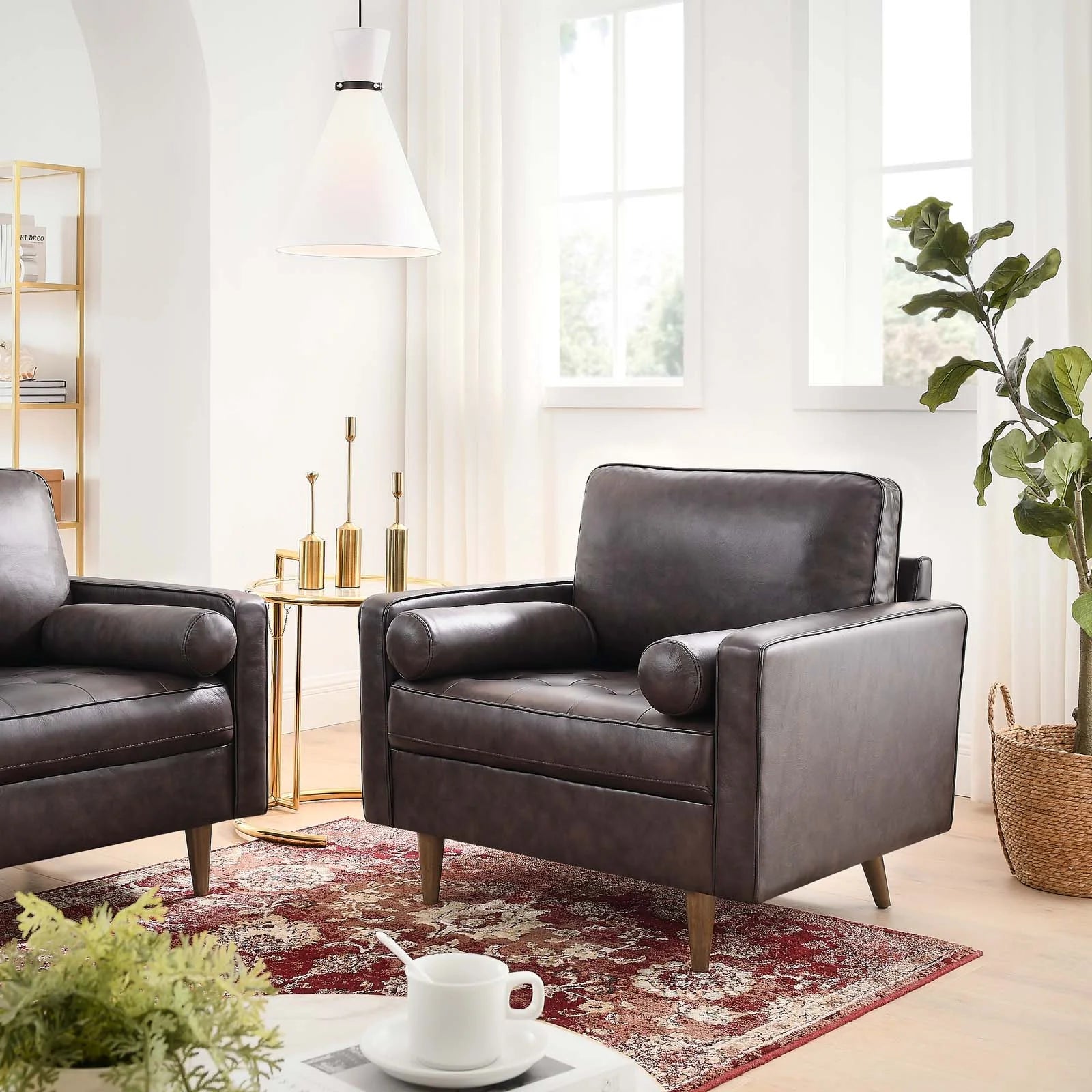 Brown Leather and Dense Foam Armchair Y415