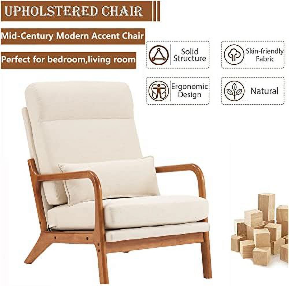 Accent Chair with Pillow Linen Fabric Armchair T438352