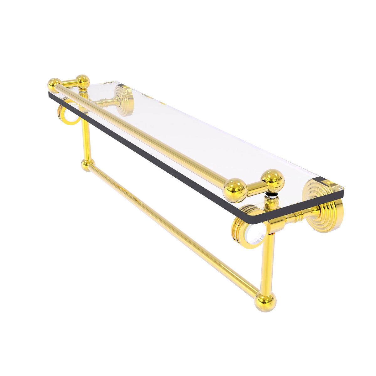 Polished Brass Glass Shelf with Gallery Rail and Towel Bar U4379