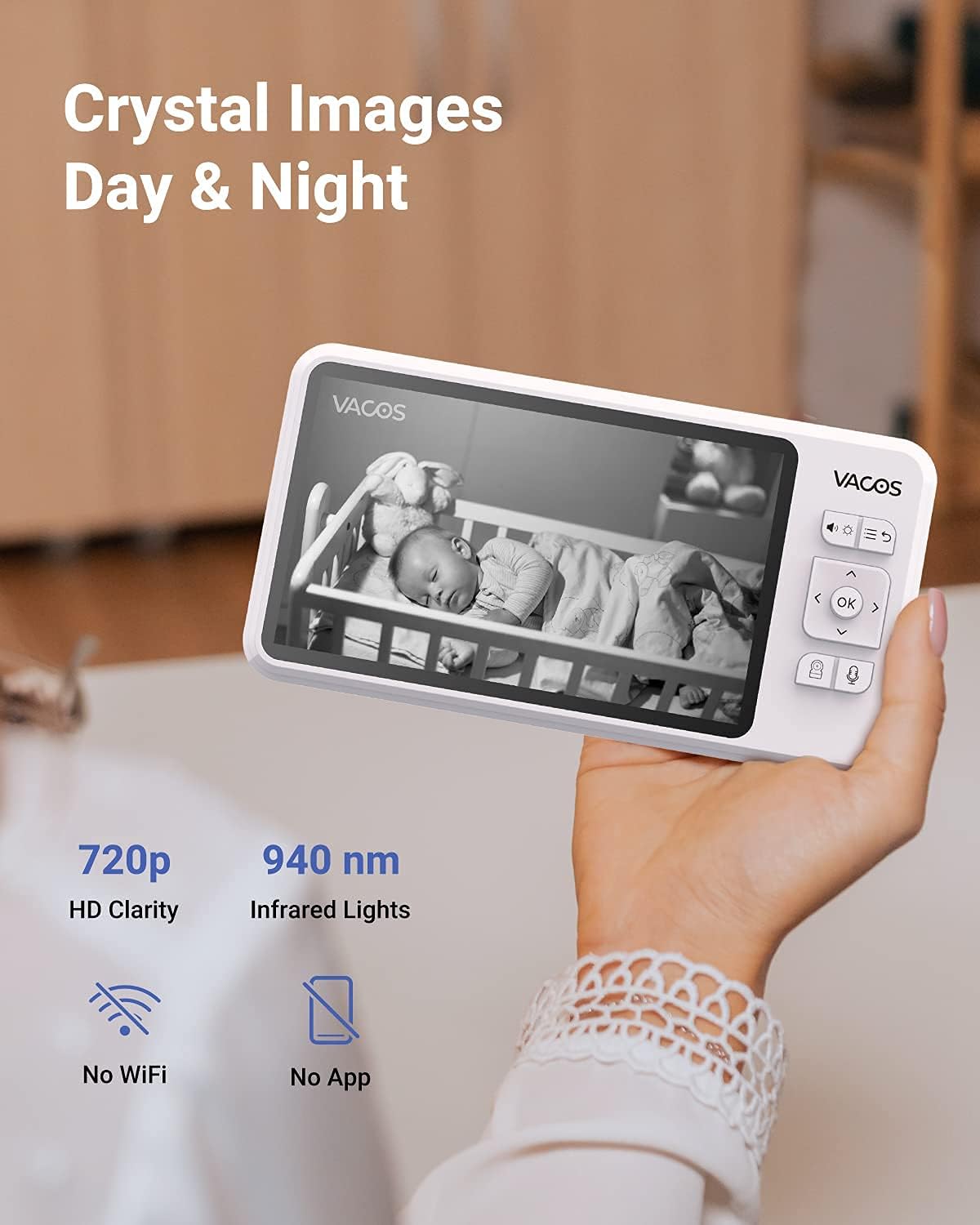 Video Baby Monitor with Camera and Audio, 720P 5 HD Display, Night Vision, 1000ft Range W169513
