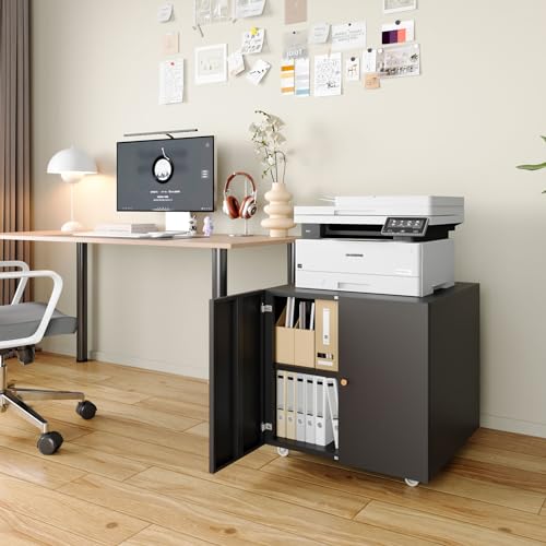 Black Small Rolling Printer Stand with Storage and Adjustable Shelf S727793