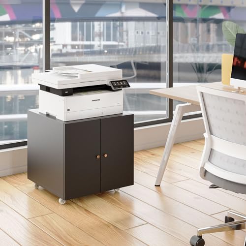 Black Small Rolling Printer Stand with Storage and Adjustable Shelf S727793