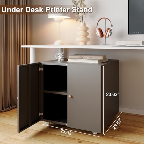 Black Small Rolling Printer Stand with Storage and Adjustable Shelf S727793