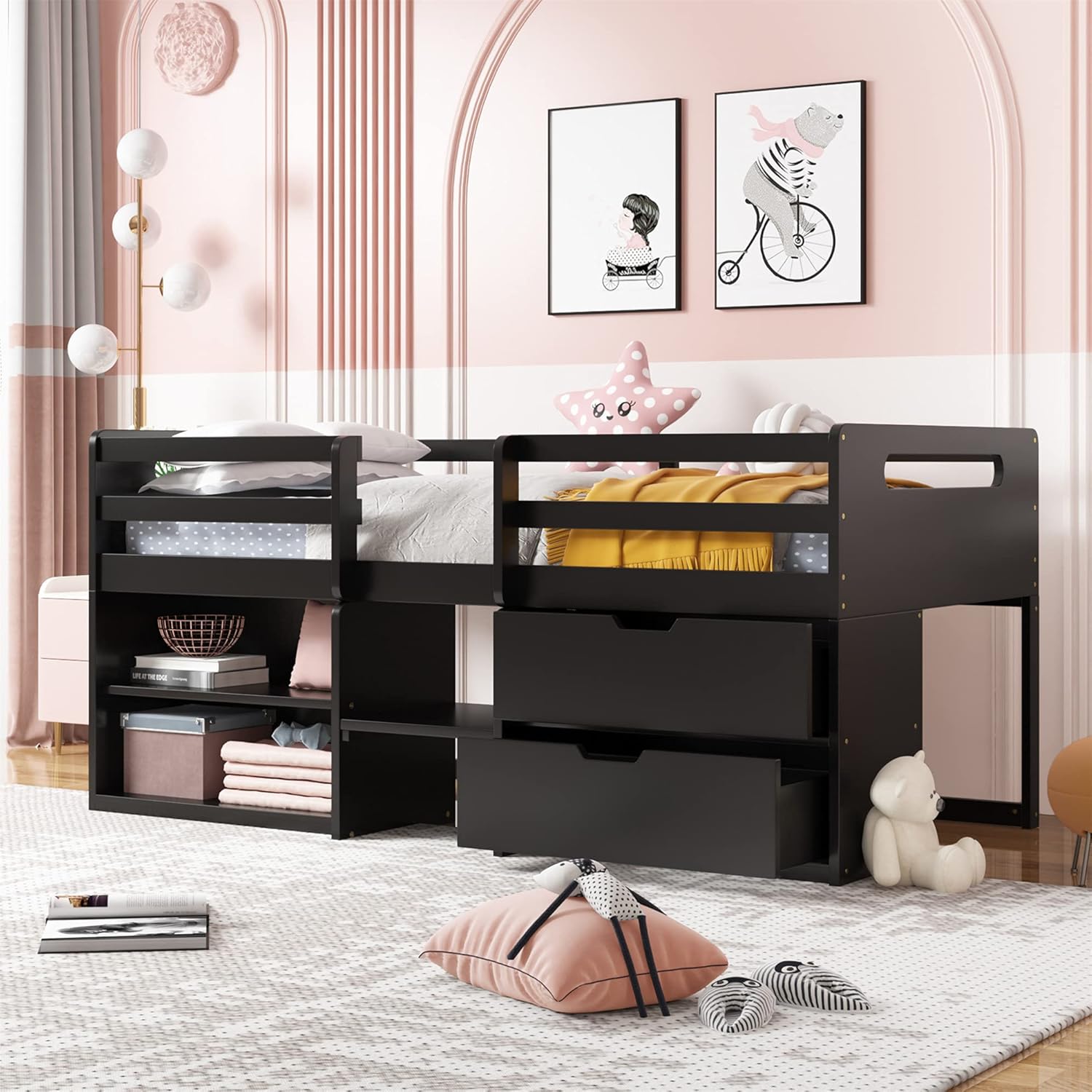 Twin Loft Bed with Desk and Cabinet C6544