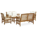 5 Piece Patio Lounge Set Cream White Cushioned Acacia Wood Outdoor Sofa Set Q66855