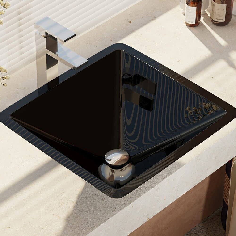 16-1/2x22 Glass Vessel Bathroom Sink with Vessel Faucet Noir Dark T246559