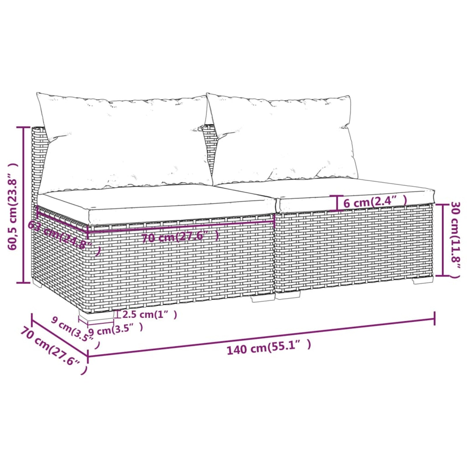 2 Piece Gray Poly Rattan Patio Lounge Set with Cushion and Pillow R6239