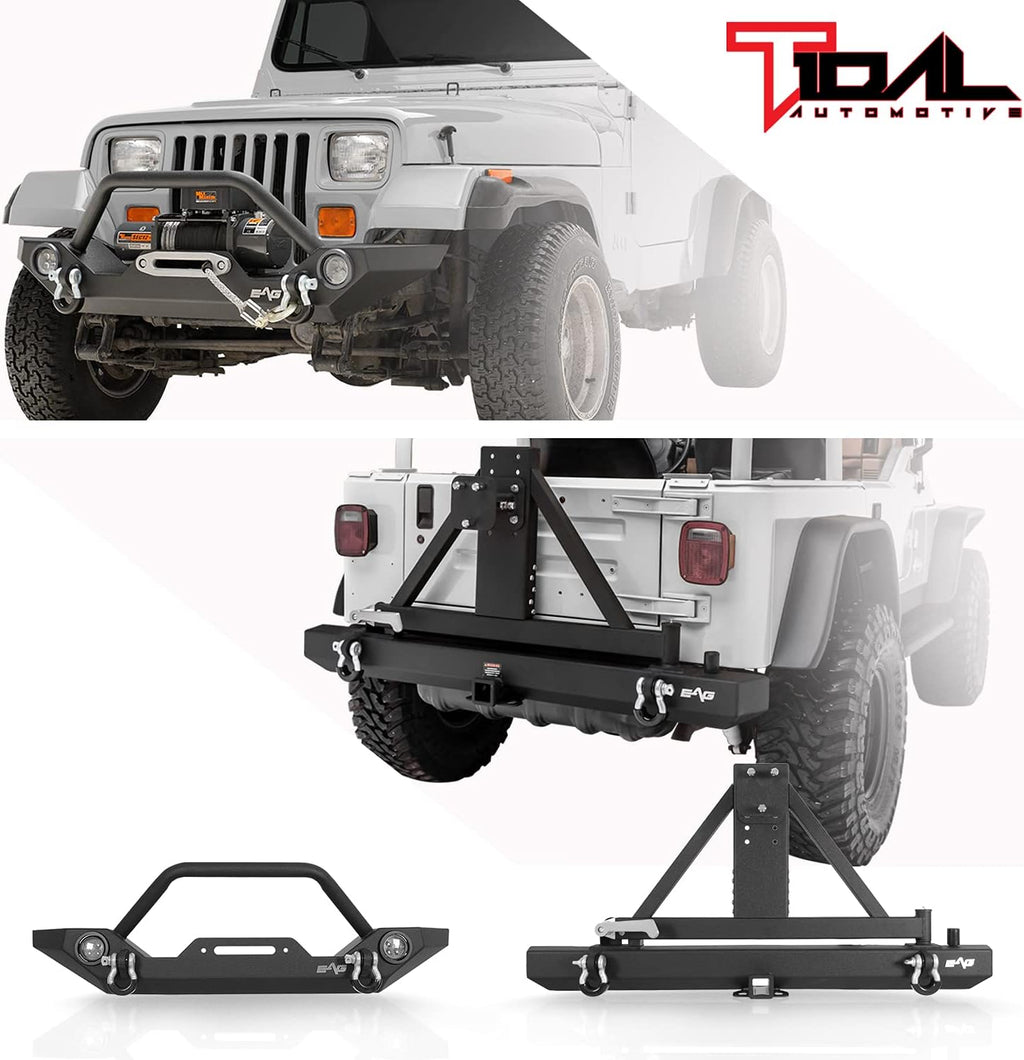 LED Light Front Bumper and Assembled Rear Bumper with Tire Carrier Combo D76021