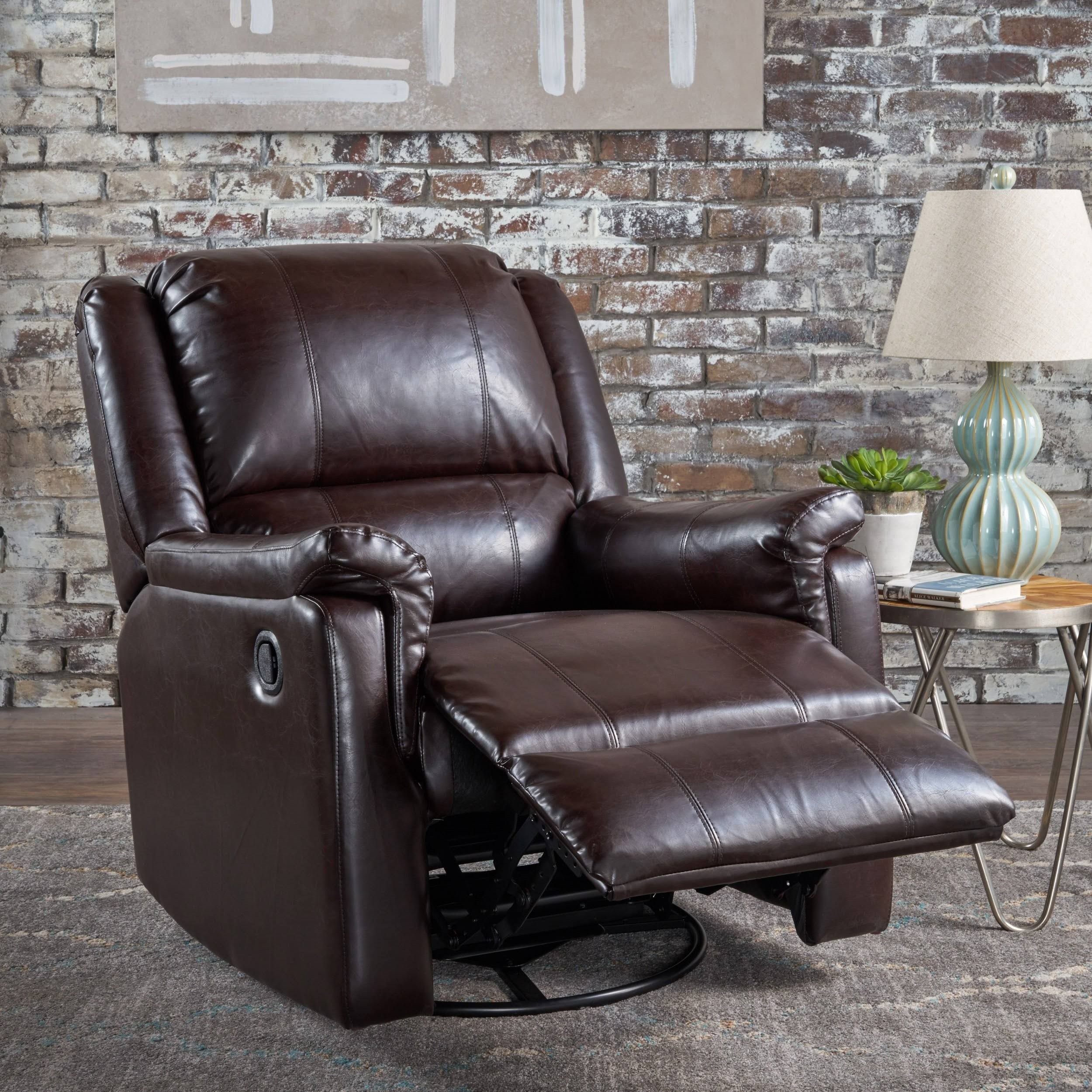Tufted Brown Leather Swivel Gliding Recliner Chair F192650