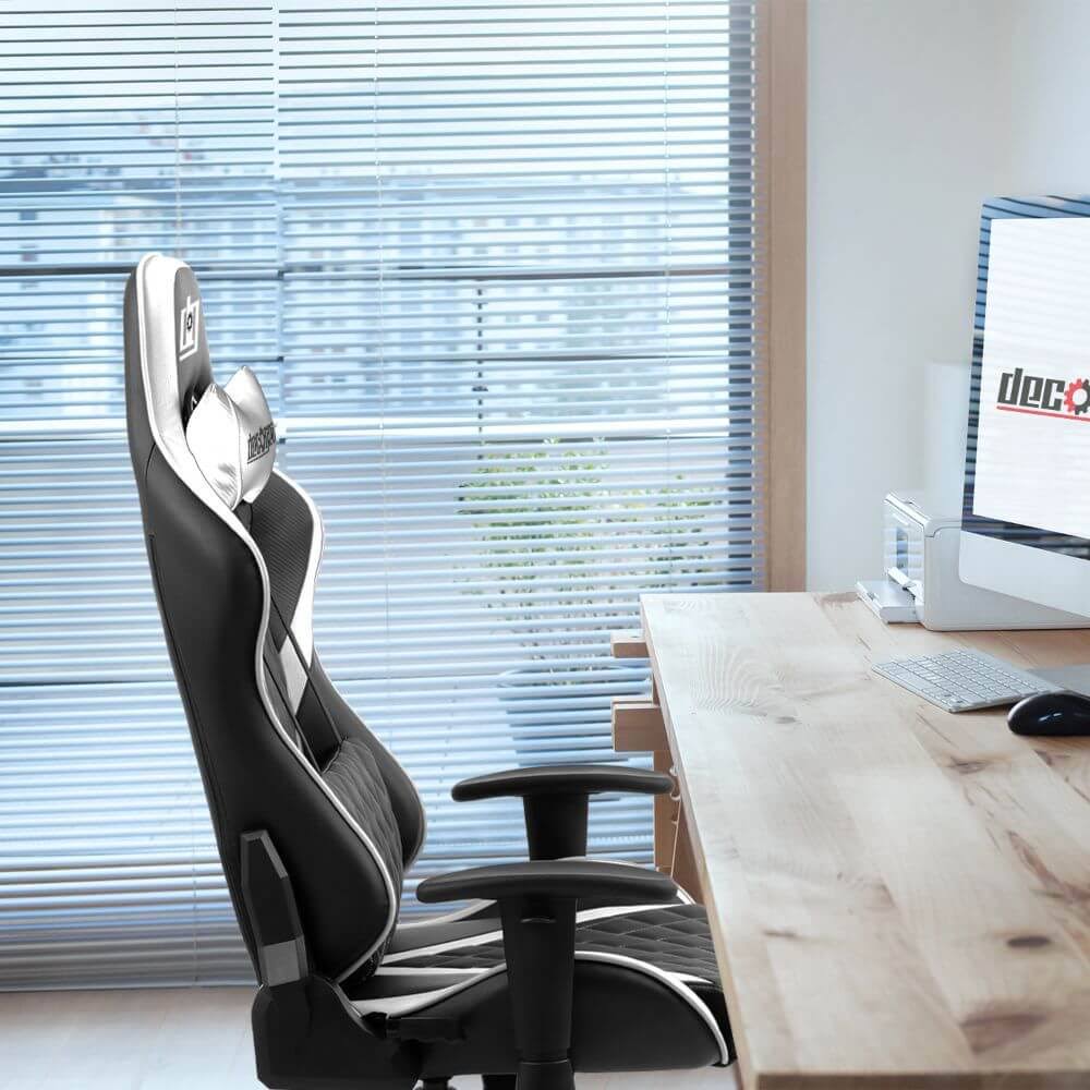 White Ergonomic Foam Gaming Chair with Adjustable Head and Lumbar Support H1233