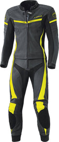 Two Piece Motorcycle Leather Suit, black-yellow, Size 58 P795024