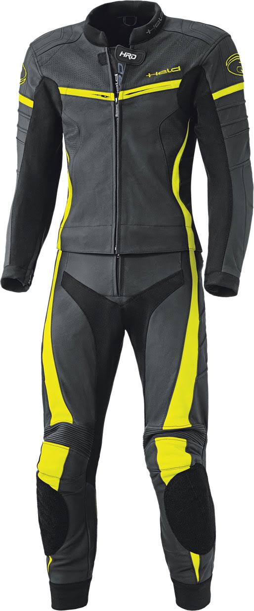 Two Piece Motorcycle Leather Suit, black-yellow, Size 58 P795024
